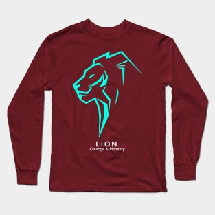 Lion Head Illustrate Turqois Blue Is the Symbol of Courage and Honesty Long Sleeve T-Shirt